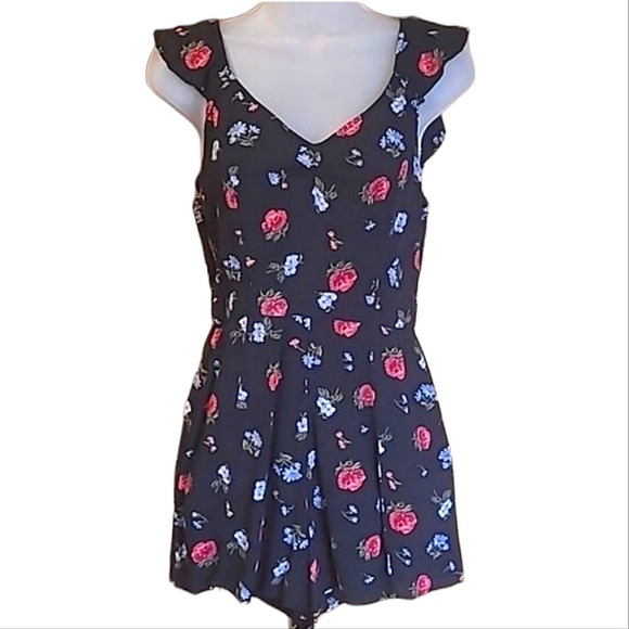 American Eagle Romper Shorts 1-Piece Jumper Pockets Open Back Floral Sleeveless - Picture 1 of 16